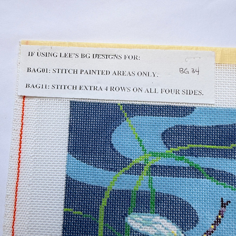 Lee Needlepoint Canvas Dragonfly Hand Painted Blue BG 34 9x8.25 Nature Design - Picture 3 of 4